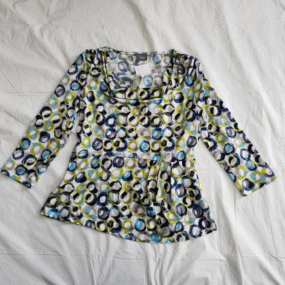 Vibrant Women's Blouse with Blue and Green Accents - Picture 2 of 6